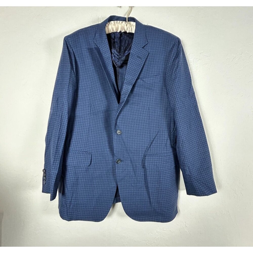 Vintage Robert Talbott Union Made Mens Wool Two-Button Blazer 43R Blue Plaid